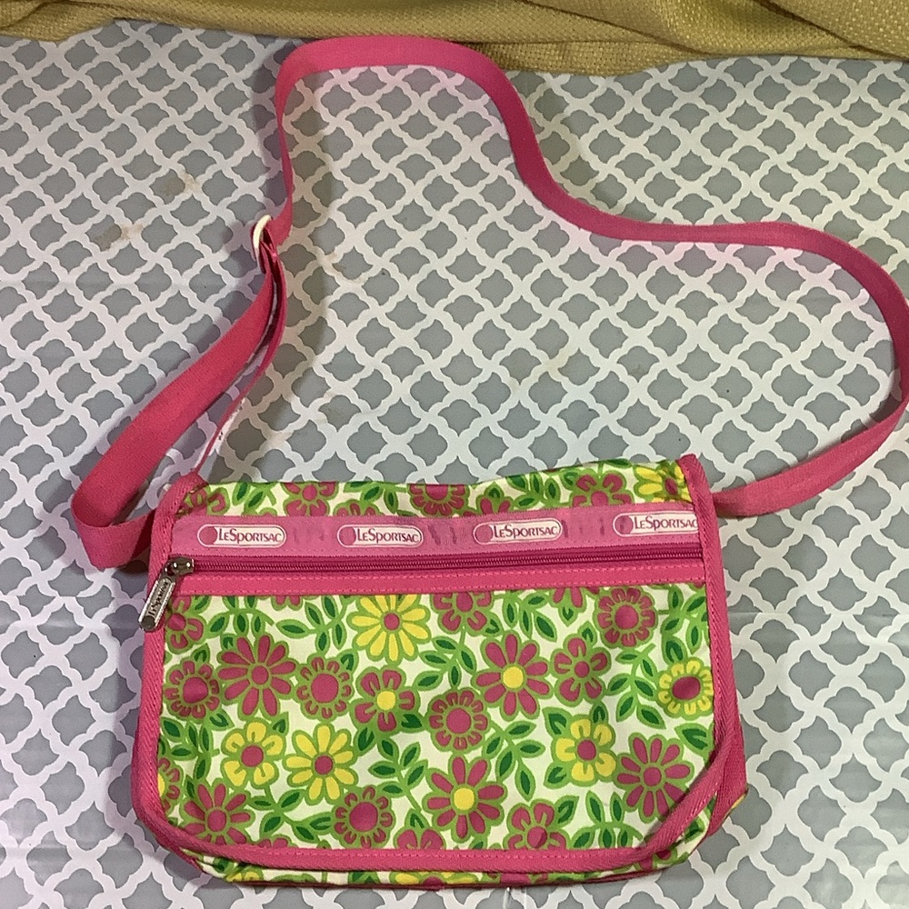 LeSportsac Pink and Green Floral Crossbody Bag